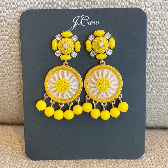 NWT J Crew Yellow & White Beaded Drop Earrings - Picture 4 of 7